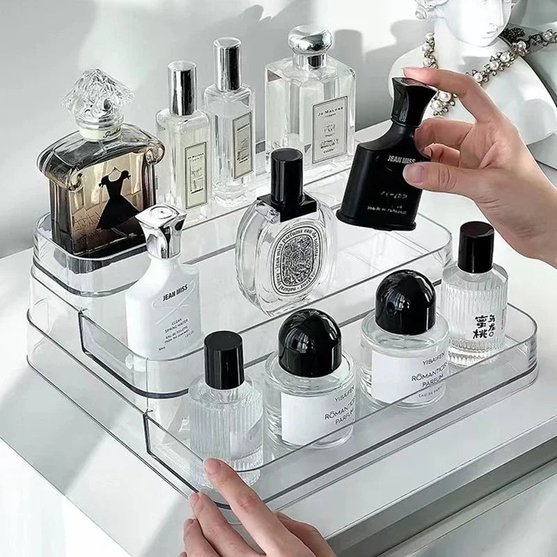 Acrylic Three-Layer Transparent Perfume Organizer Rack Q Fragrance Mini Storage Box Display Stand Plastic Storage Holder
