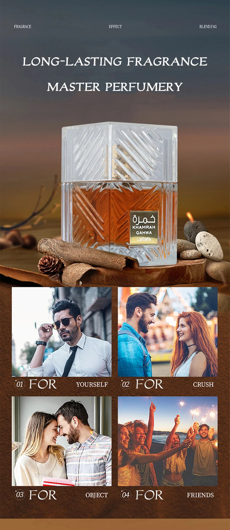 Lattafa Khamrah Qahwa Khamrah Dukhan Eau De Parfum Sprays3.4 OZ DoubleDepth Double DesireFiery Gourmand Unforgettable Bundle